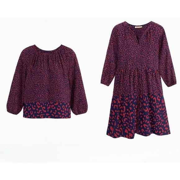 Vineyard Vines Leopard Tier Dress + Blouse Set- M, Navy Red Preppy Coord Duo NWT - Picture 14 of 14